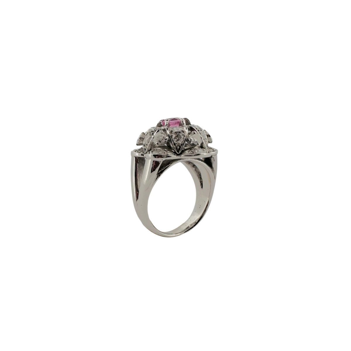 Bague Fleur en or blanc, saphir rose et diamants - Castafiore