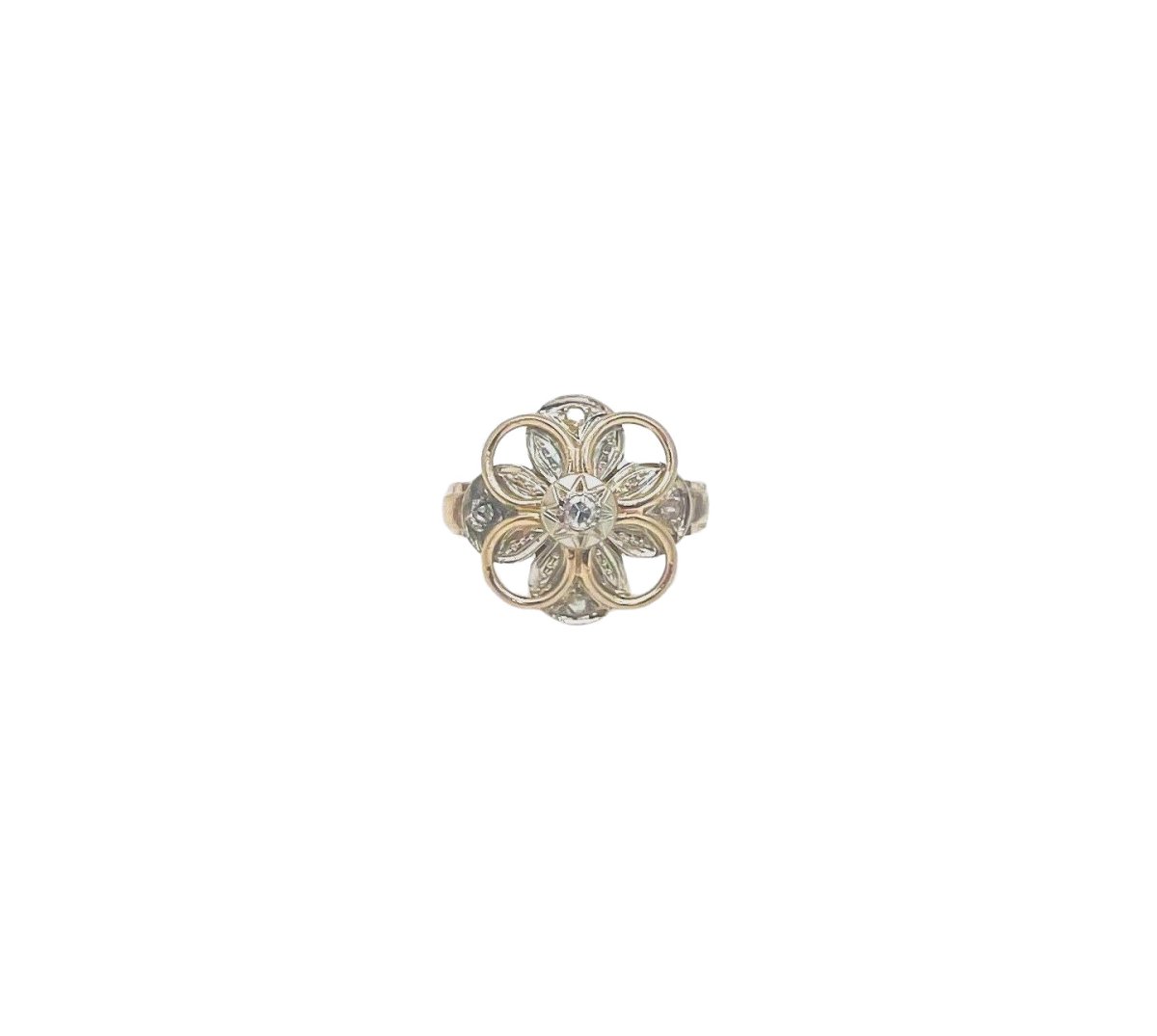 Bague fleur en or jaune, or blanc et diamants - Castafiore