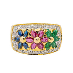 Bague "Fleur" en or jaune, rubis, saphirs, émeraudes et diamants - Castafiore