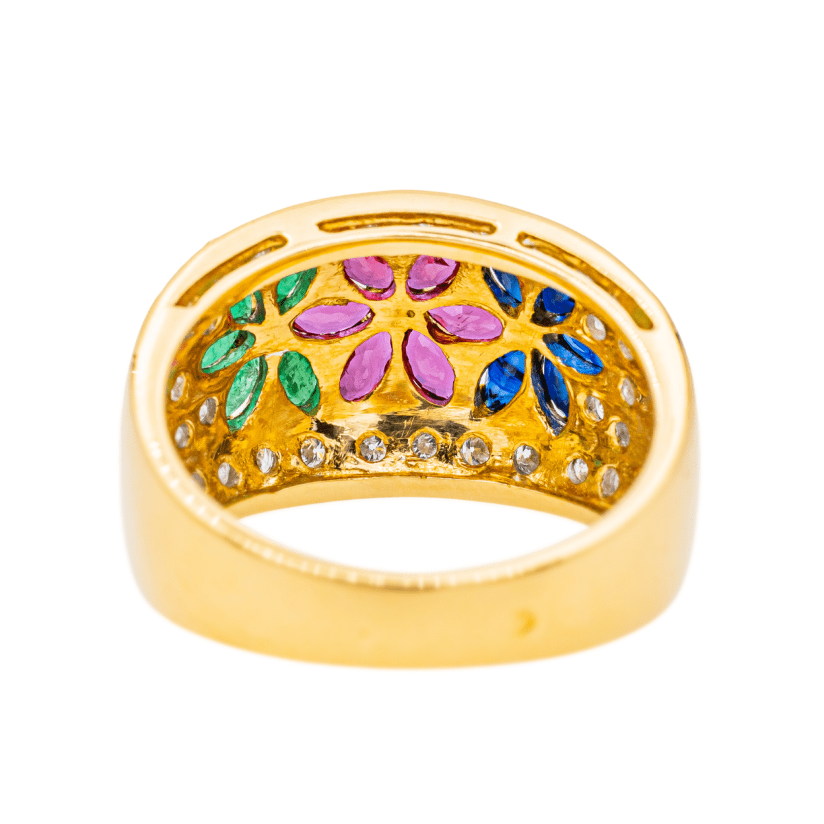 Bague "Fleur" en or jaune, rubis, saphirs, émeraudes et diamants - Castafiore