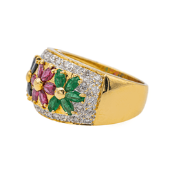 Bague "Fleur" en or jaune, rubis, saphirs, émeraudes et diamants - Castafiore