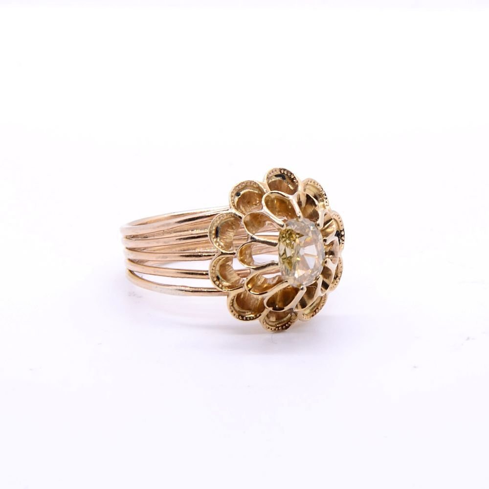 Bague fleur Napoléon III, diamant jaune 0,40 ct - Castafiore