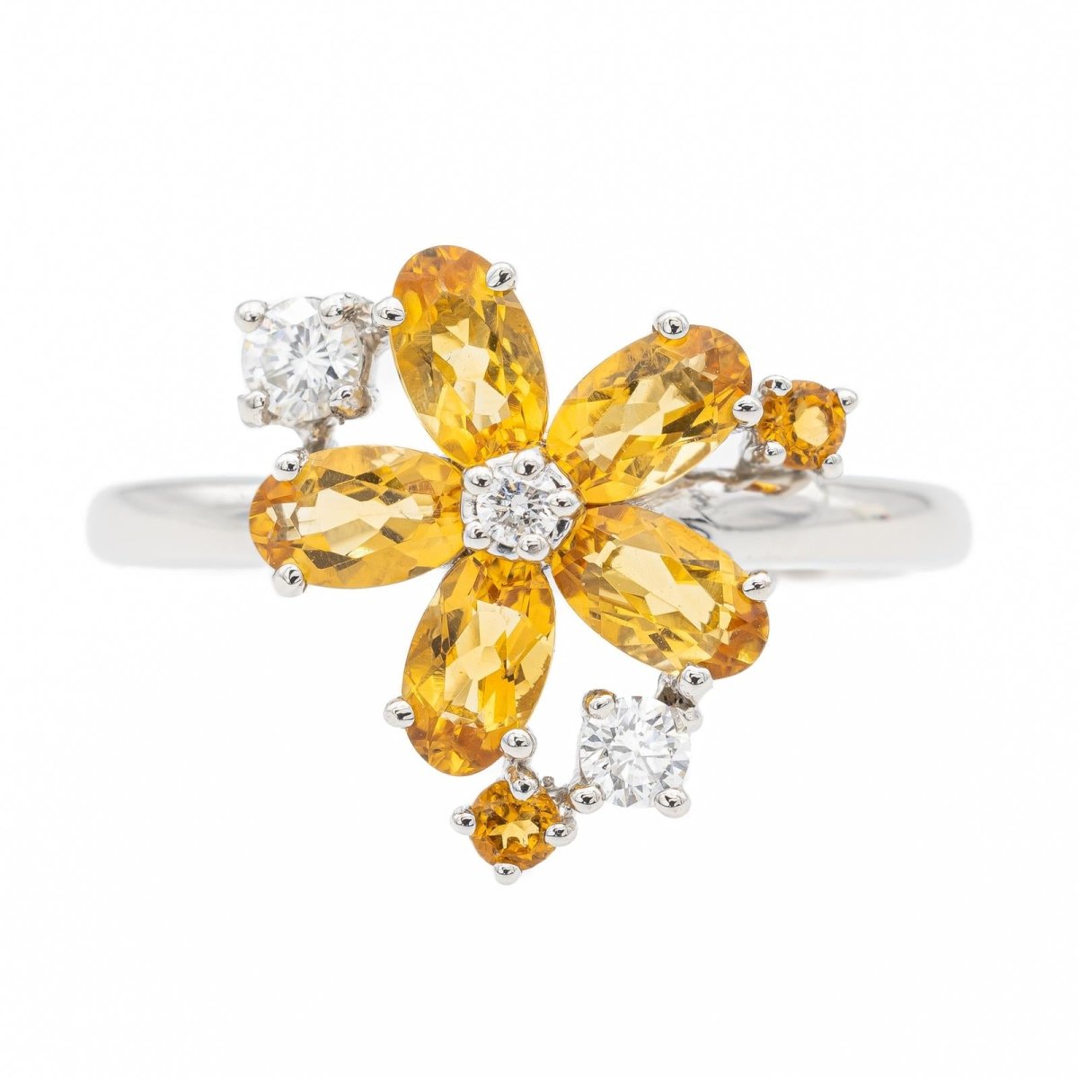Bague fleur or blanc citrine - Castafiore