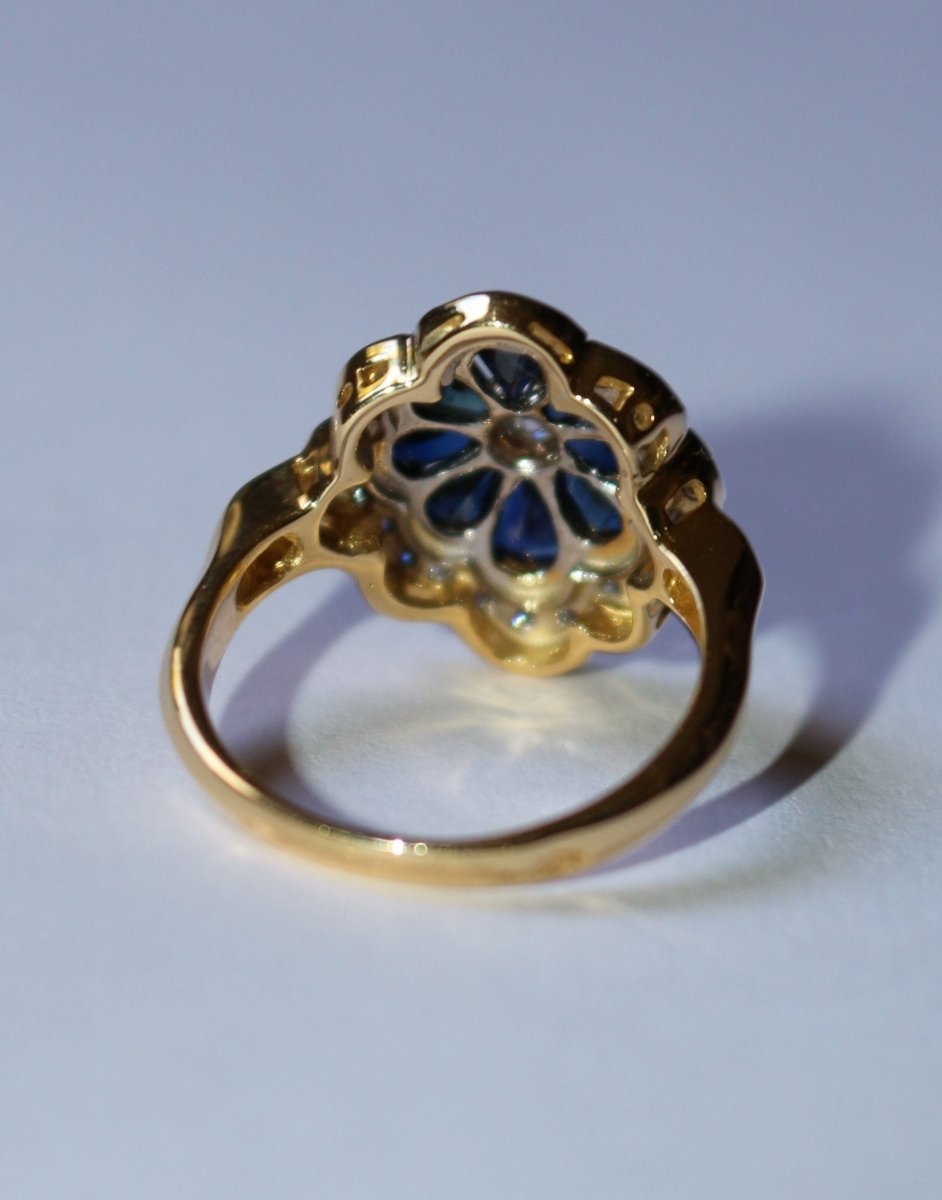 Bague Fleur or jaune saphirs diamants - Castafiore