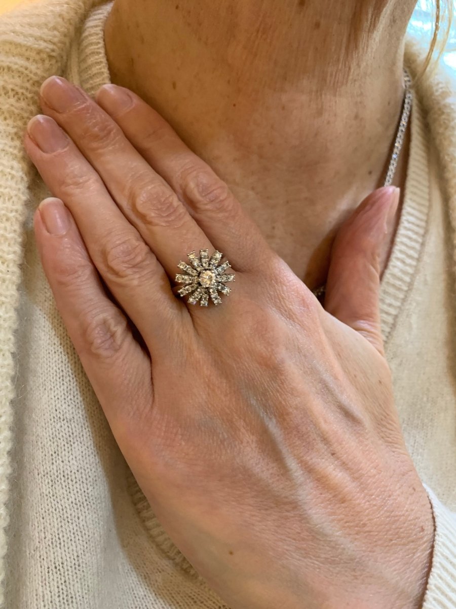 Bague Flocon Diamants 1 Carat Or Gris 18 Carats - Castafiore