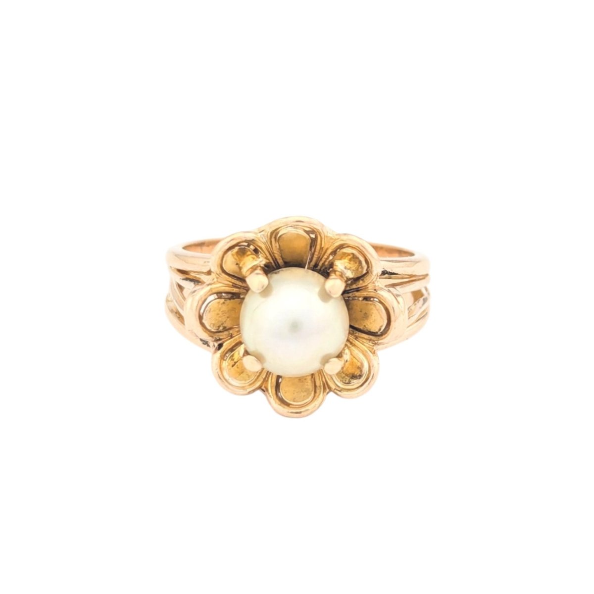 Bague florale en or jaune et perle - Castafiore