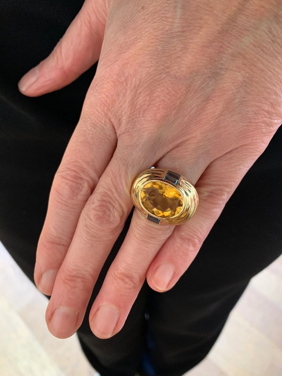 Bague Fred Cocktail Vintage Citrine Topazes Or Jaune 18 Carats - Castafiore