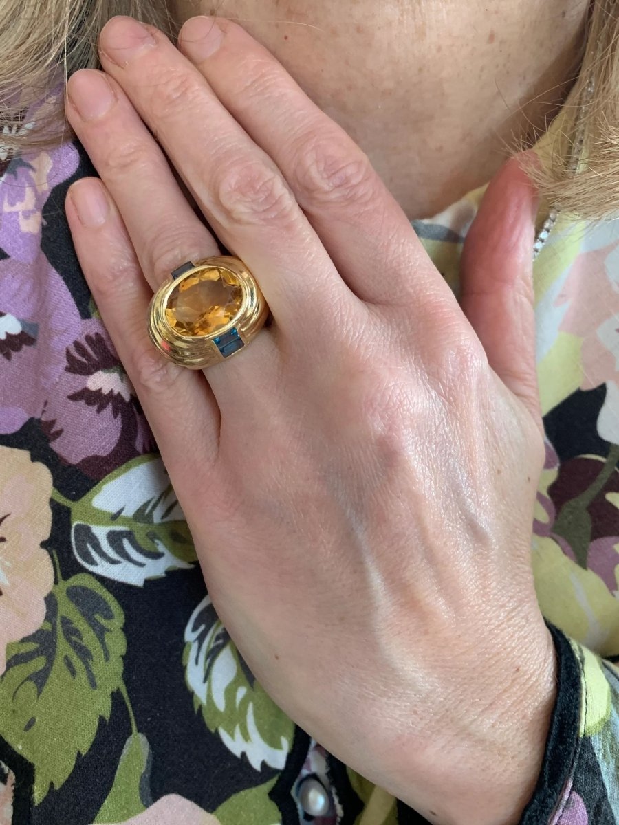 Bague Fred Cocktail Vintage Citrine Topazes Or Jaune 18 Carats - Castafiore