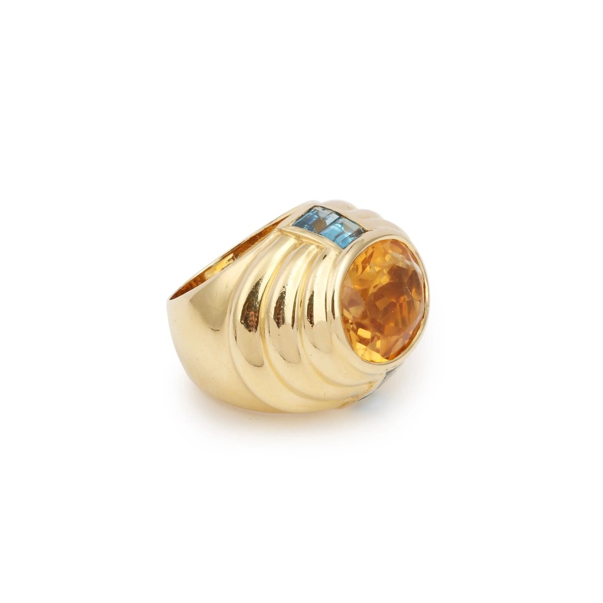 Bague Fred Cocktail Vintage Citrine Topazes Or Jaune 18 Carats - Castafiore