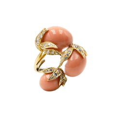 Bague FRED en or jaune, corail et diamants - Castafiore