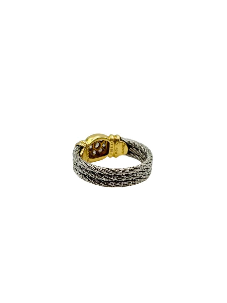 Bague FRED "Force 10" en or jaune, acier et diamants - Castafiore