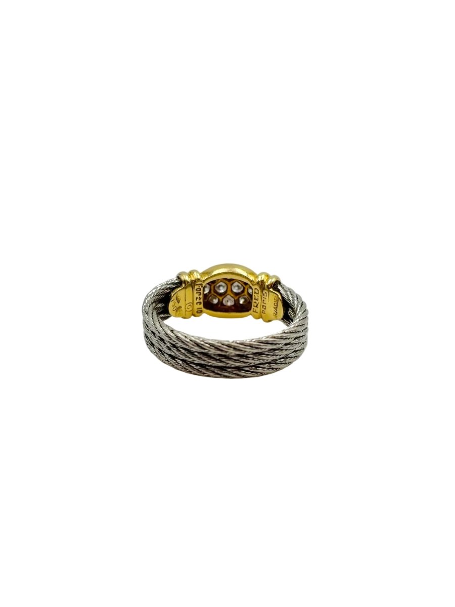 Bague FRED "Force 10" en or jaune, acier et diamants - Castafiore