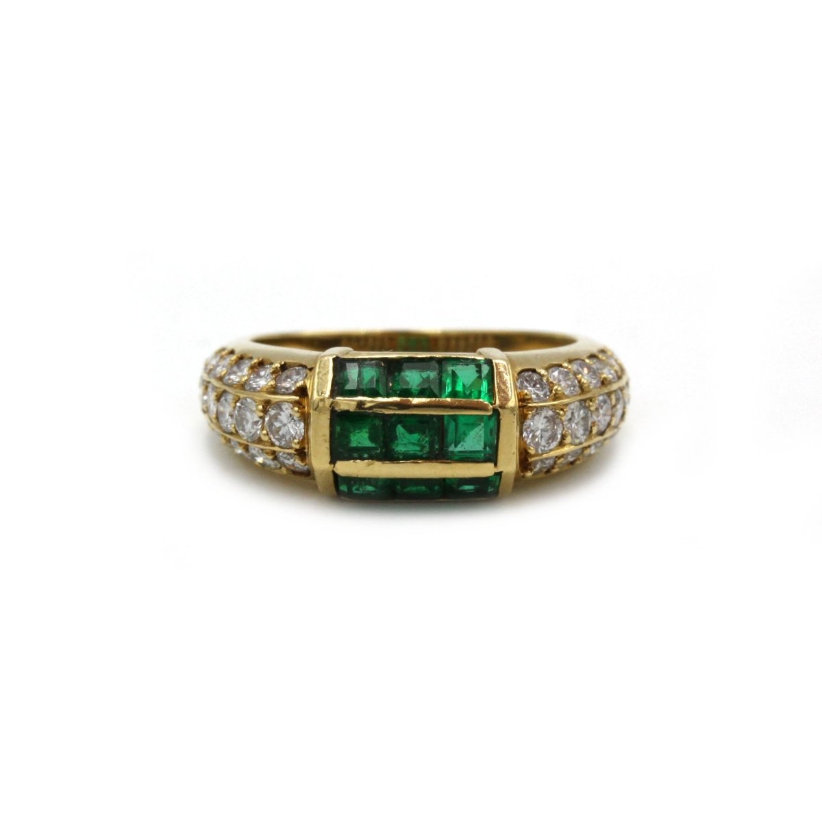Bague Fred or jaune 750 diamants et émeraude calibrés - Castafiore