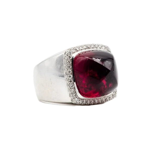 Bague FRED "Pain de sucre" en or blanc, tourmaline rose et diamants - Castafiore