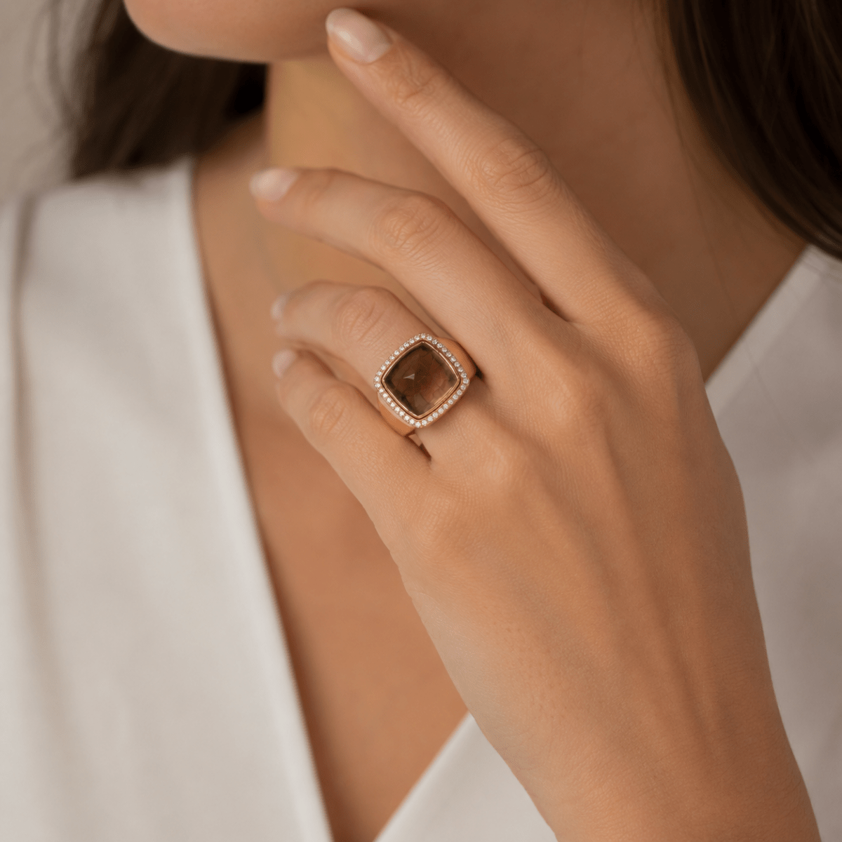 Bague FRED "Pain de sucre" en or rose, quartz et diamants - Castafiore
