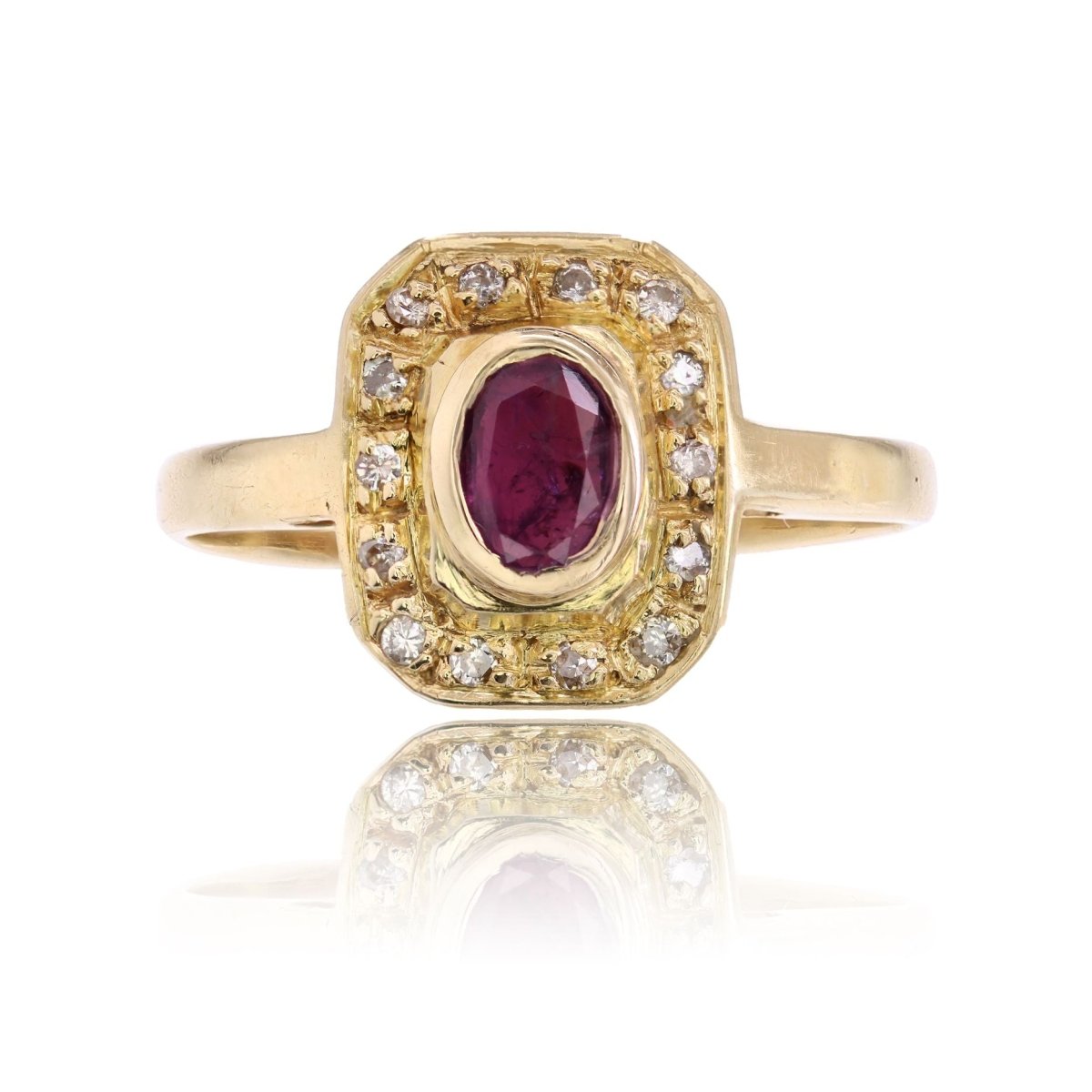 Bague géométrique en or jaune diamants rubis - Castafiore
