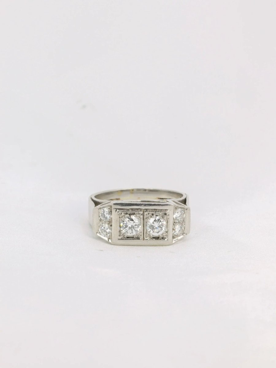 Bague géométrique or blanc platine diamants - Castafiore
