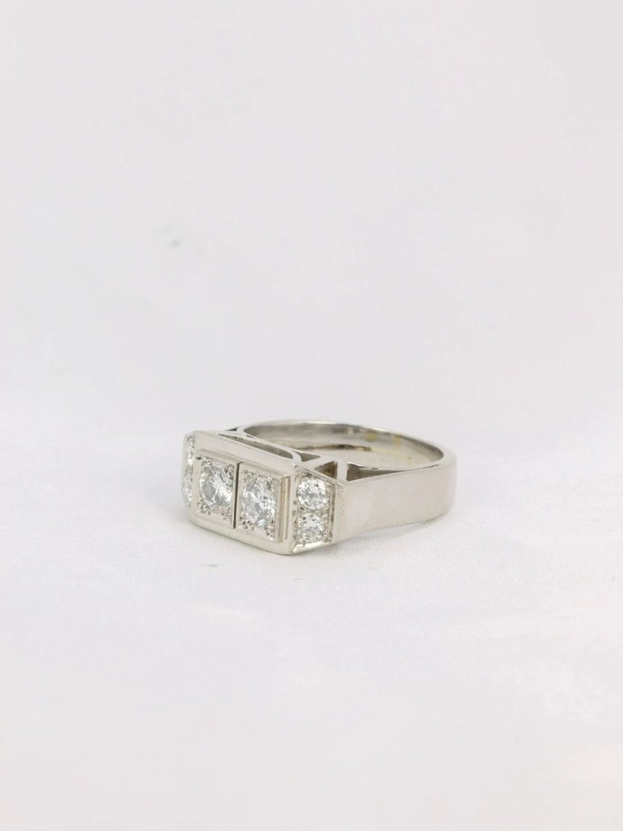 Bague géométrique or blanc platine diamants - Castafiore