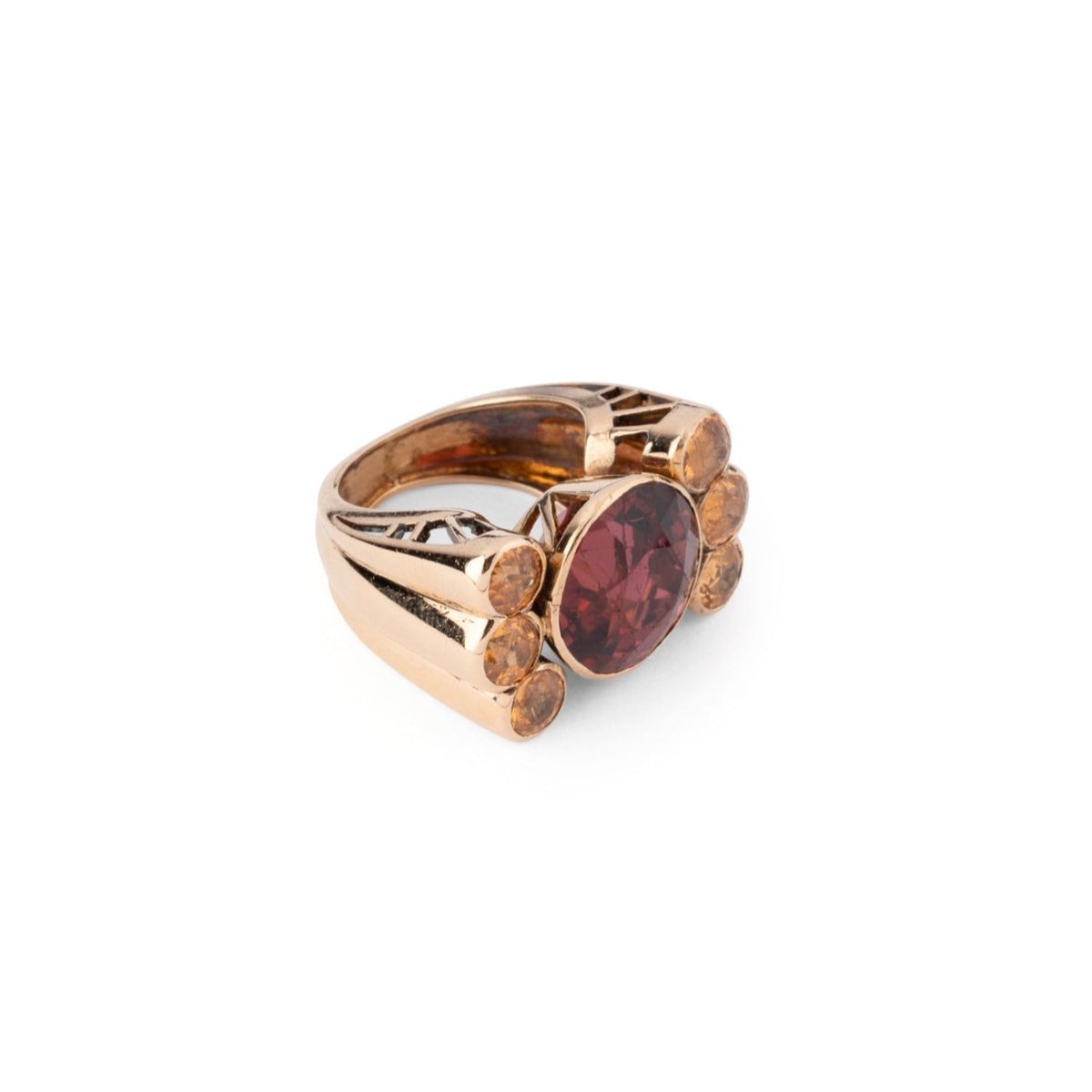 Bague "Giorgia" en or jaune, grenat et topazes - Castafiore