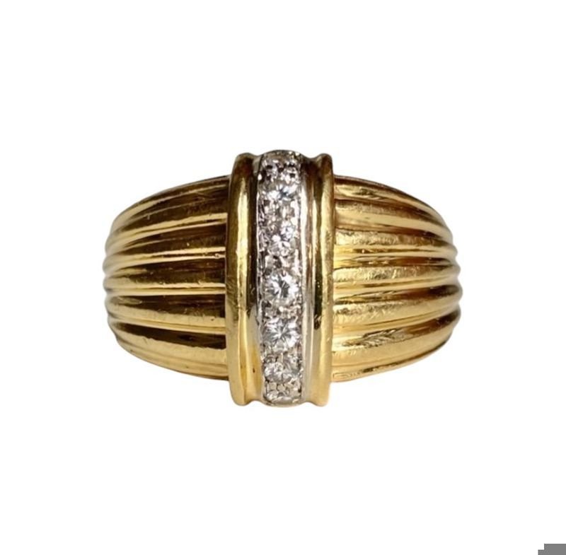 Bague godronné en or 18k et diamants - Castafiore