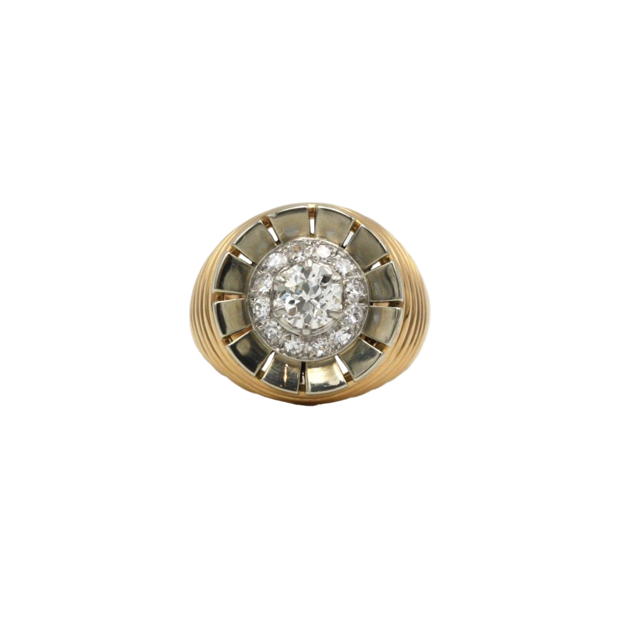 Bague Godronnée en or jaune et platine avec diamants - Castafiore
