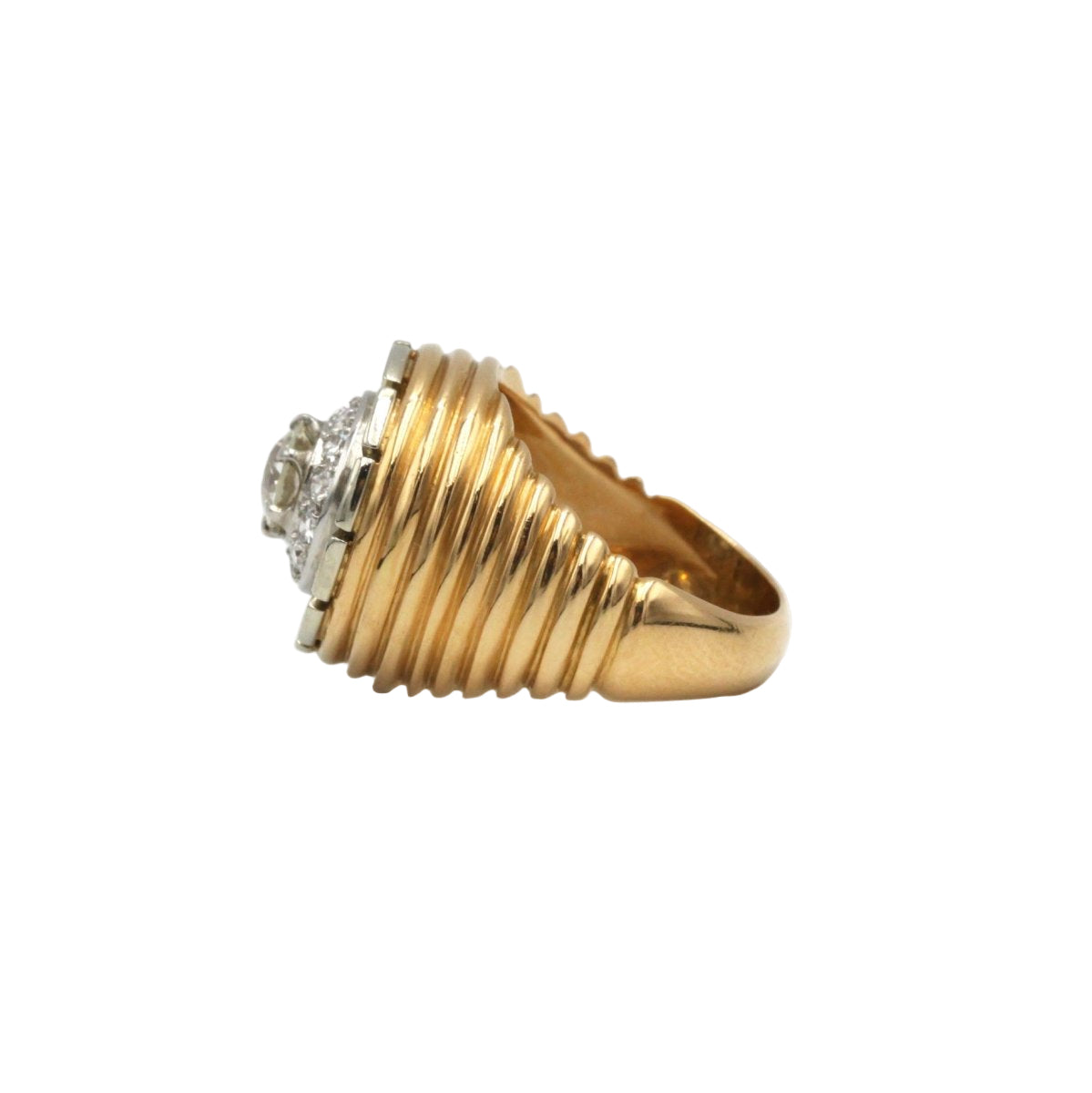 Bague Godronnée en or jaune et platine avec diamants - Castafiore