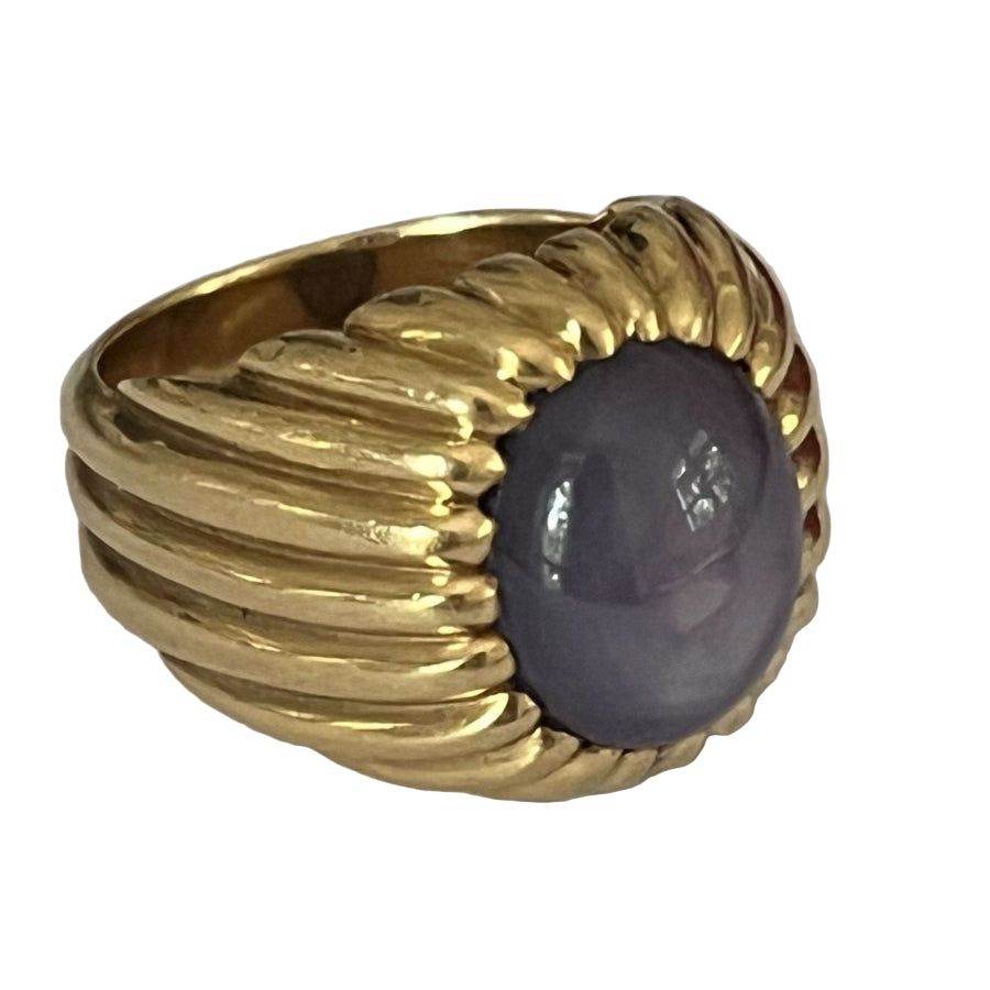 Bague Godronnée en or jaune saphir étoilé - Castafiore