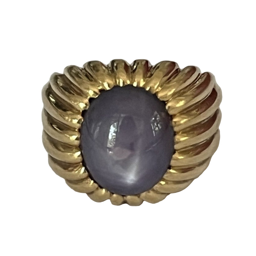 Bague Godronnée en or jaune saphir étoilé - Castafiore