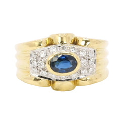 Bague godrons or jaune saphir ovale diamants - Castafiore