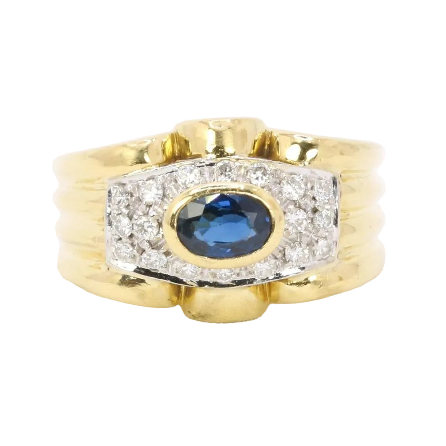 Bague godrons or jaune saphir ovale diamants - Castafiore