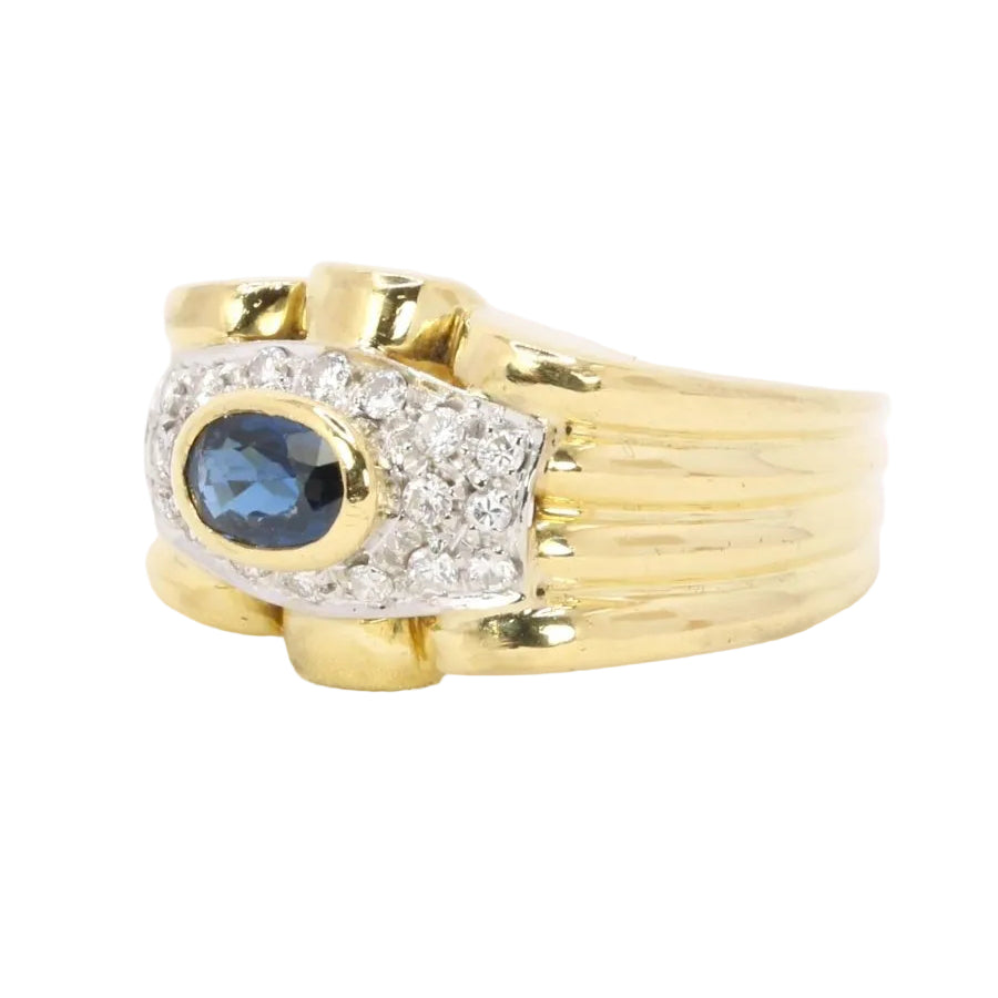 Bague godrons or jaune saphir ovale diamants - Castafiore