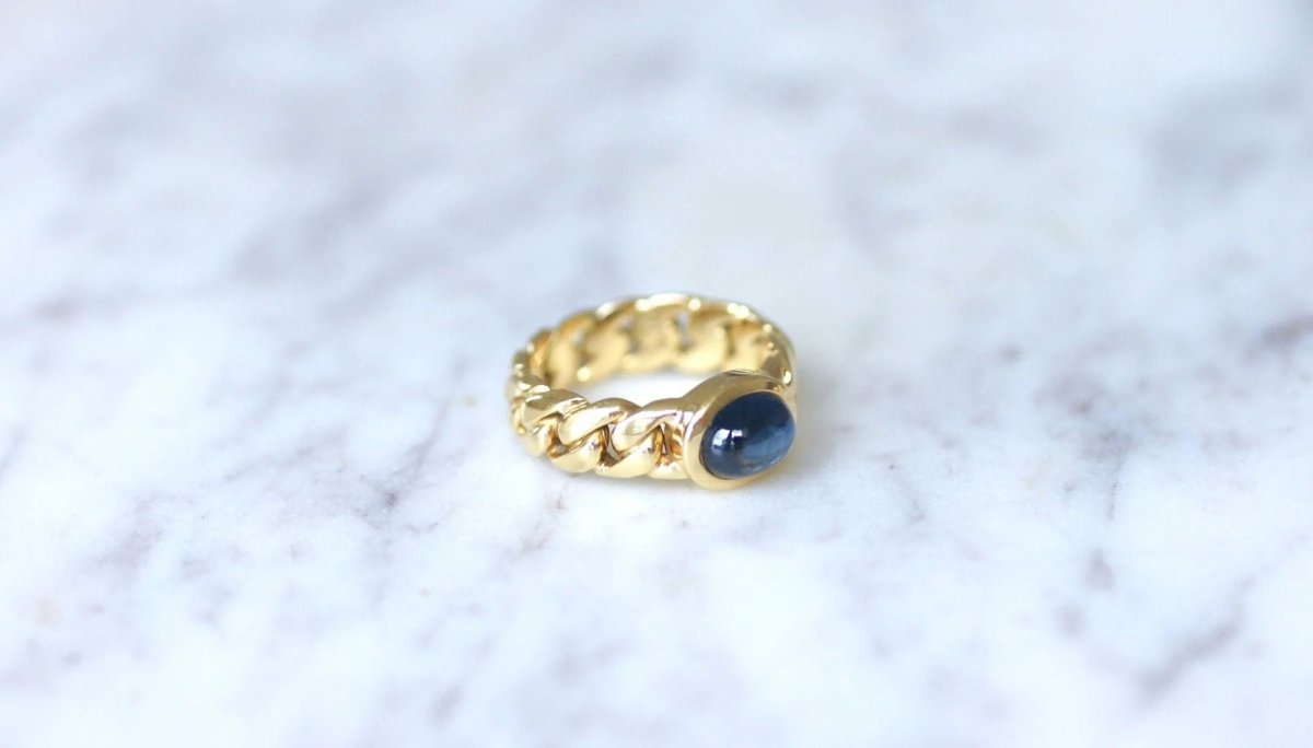 Bague Gourmette Or et Saphir Cabochon - Castafiore