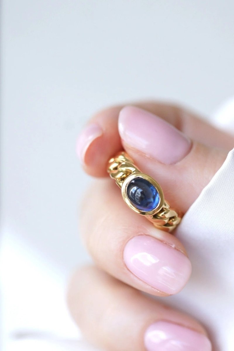 Bague Gourmette Or et Saphir Cabochon - Castafiore