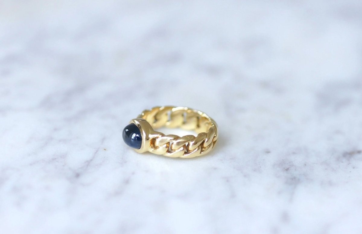 Bague Gourmette Or et Saphir Cabochon - Castafiore