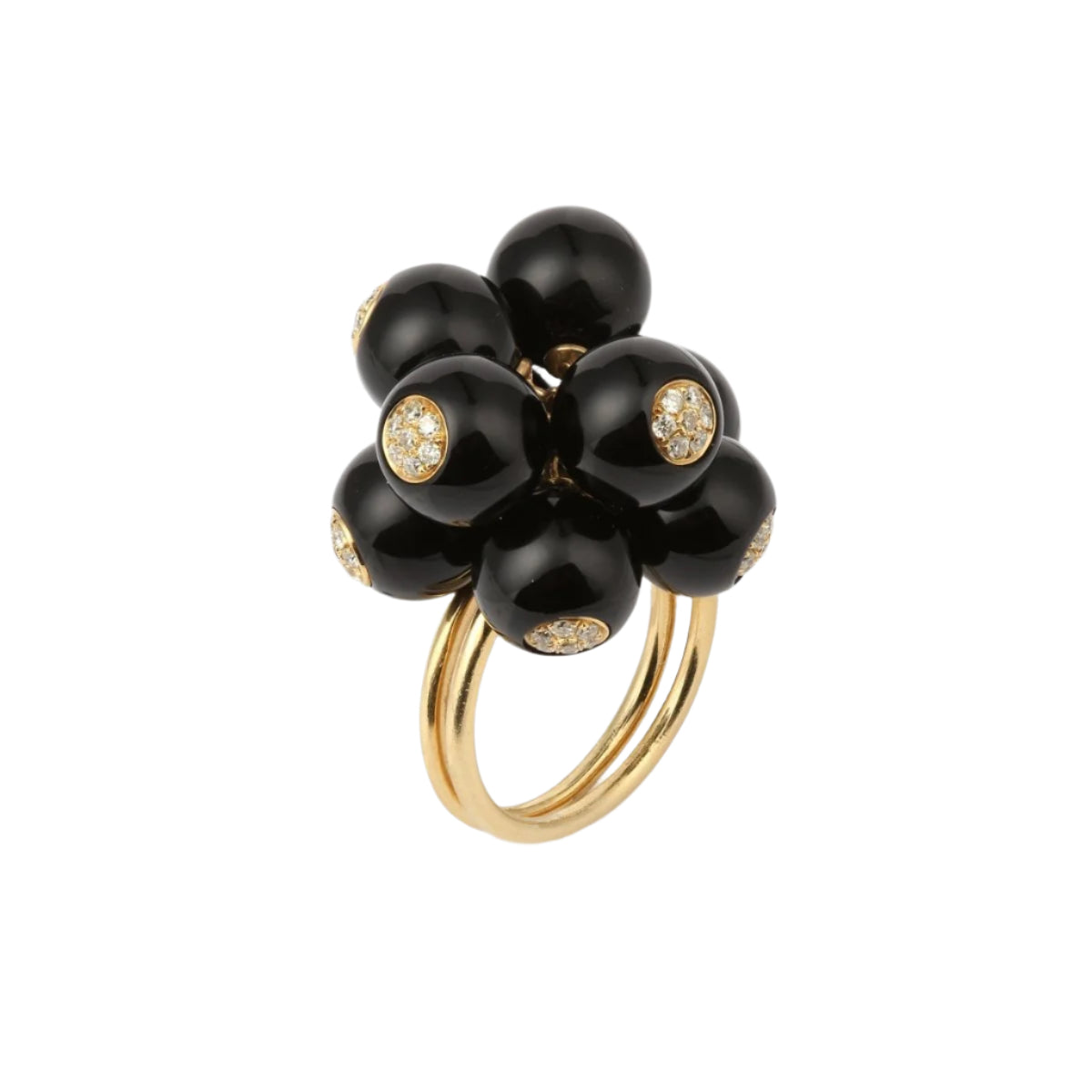 Bague grelots en or jaune, onyx et diamants - Castafiore