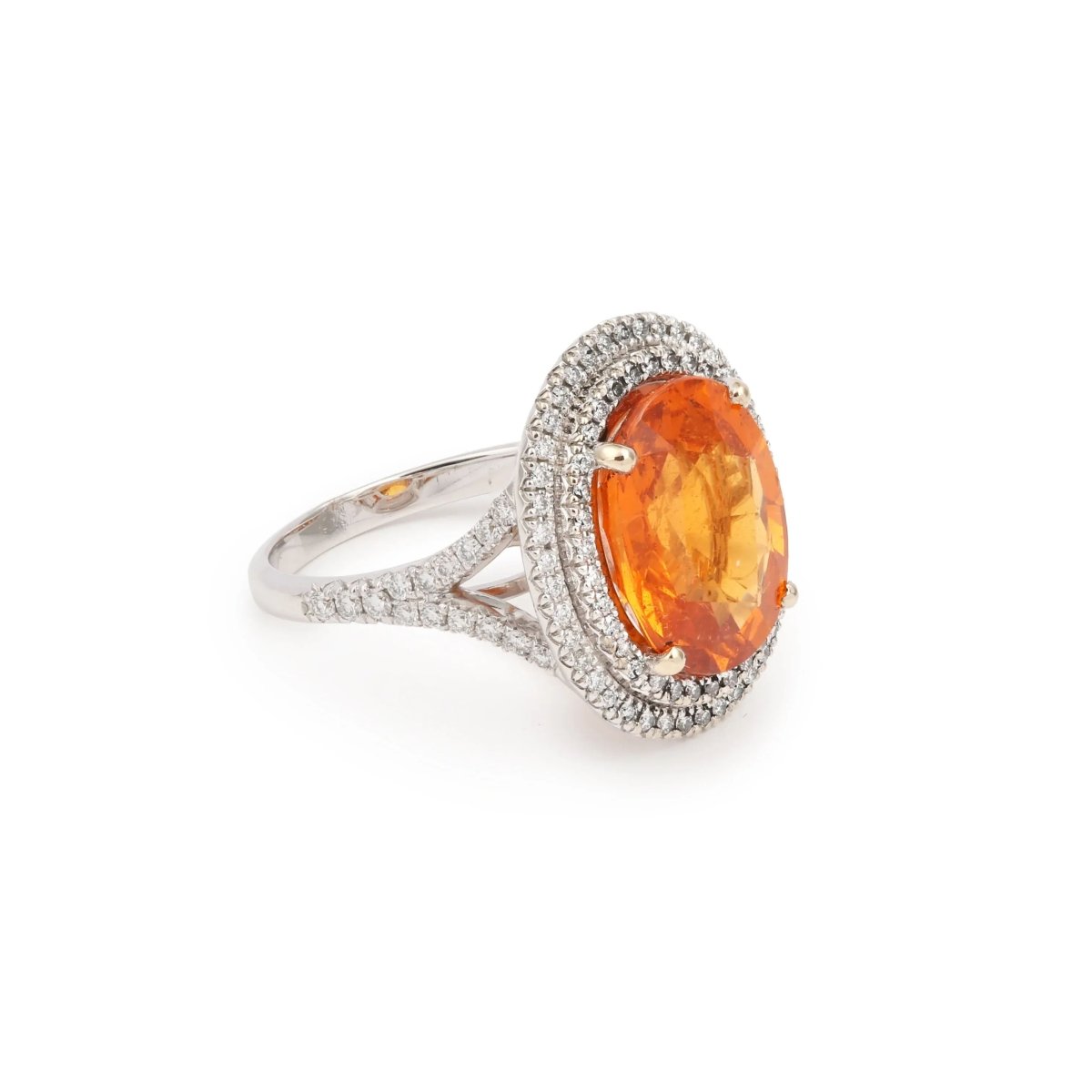 Bague Grenat Spessartite 8 Carats Diamants Or Gris 18 Carats - Castafiore