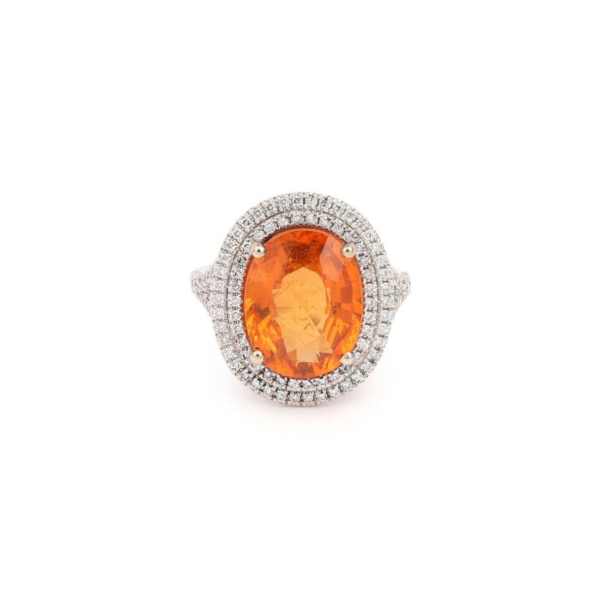 Bague Grenat Spessartite 8 Carats Diamants Or Gris 18 Carats - Castafiore