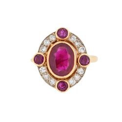Bague Halo en or jaune, rubis et diamants - Castafiore