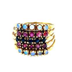 Bague HAREM Rubis saphirs opales en or jaune - Castafiore