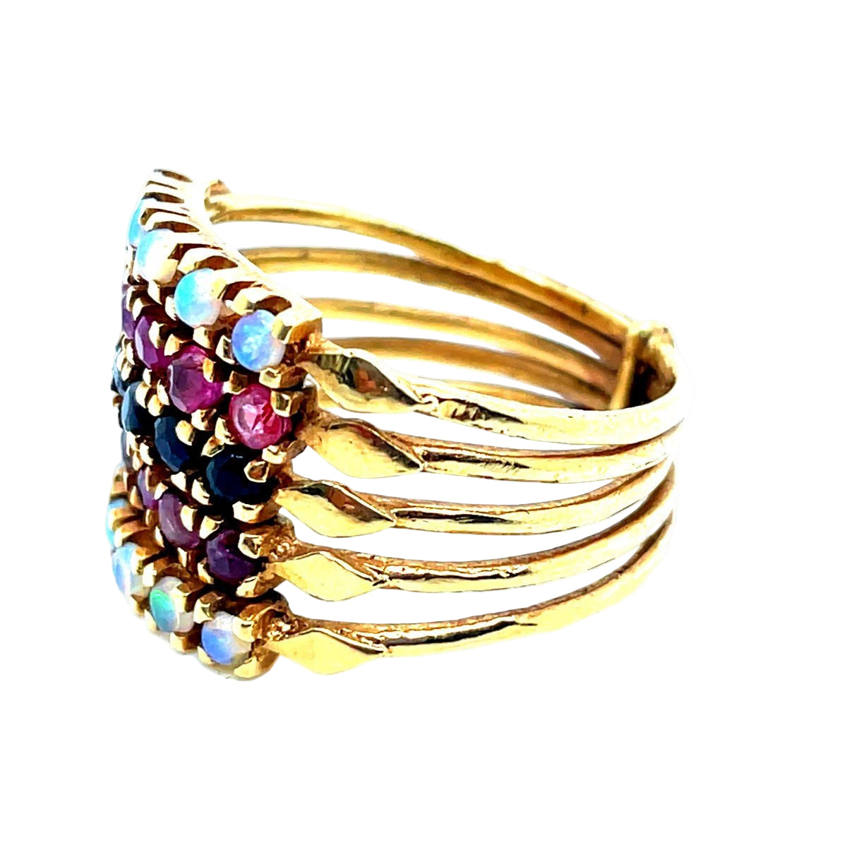 Bague HAREM Rubis saphirs opales en or jaune - Castafiore