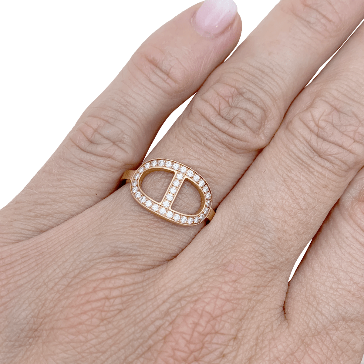 Bague HERMÈS "Chaîne d'ancre contour" en or rose et diamants - Castafiore