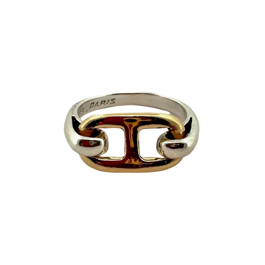Bague HERMÈS "Chaîne d'ancre" en or jaune et argent - Castafiore