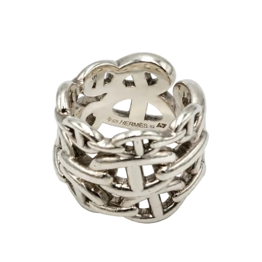 Bague HERMÈS "Chaîne d'ancre enchaînée" en argent - Castafiore