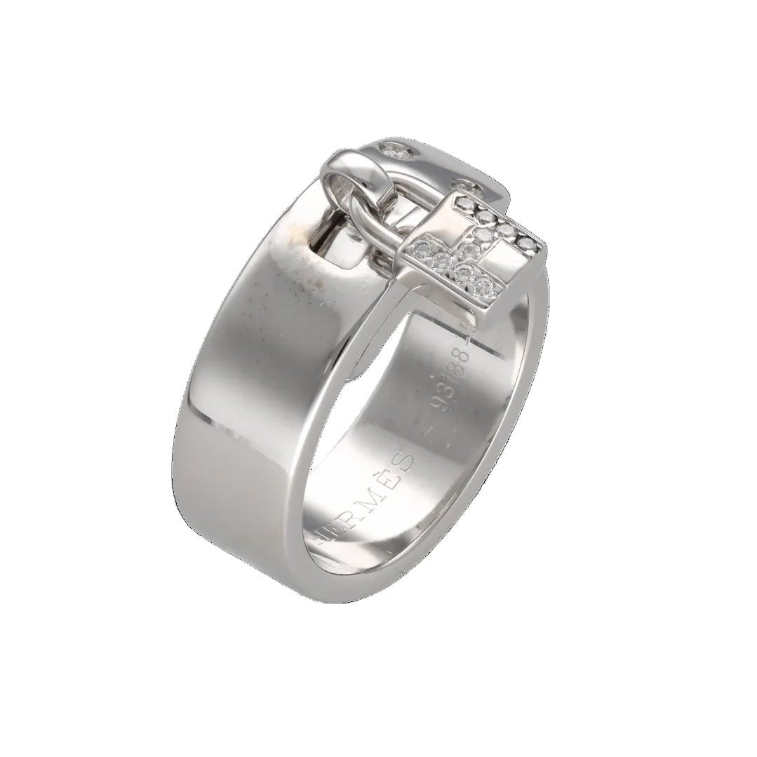 Bague HERMÈS "Kelly" en or blanc et diamants - Castafiore