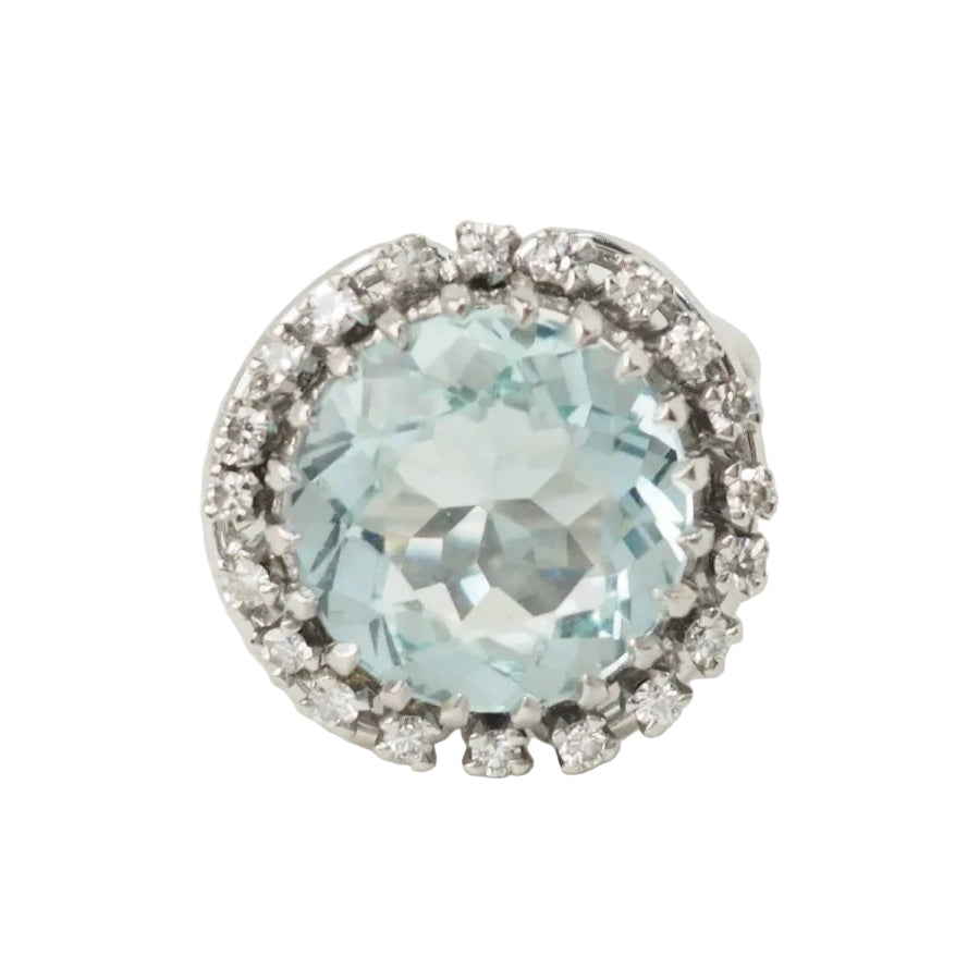 Bague importante en or blanc, platine, aigue marine et diamants - Castafiore