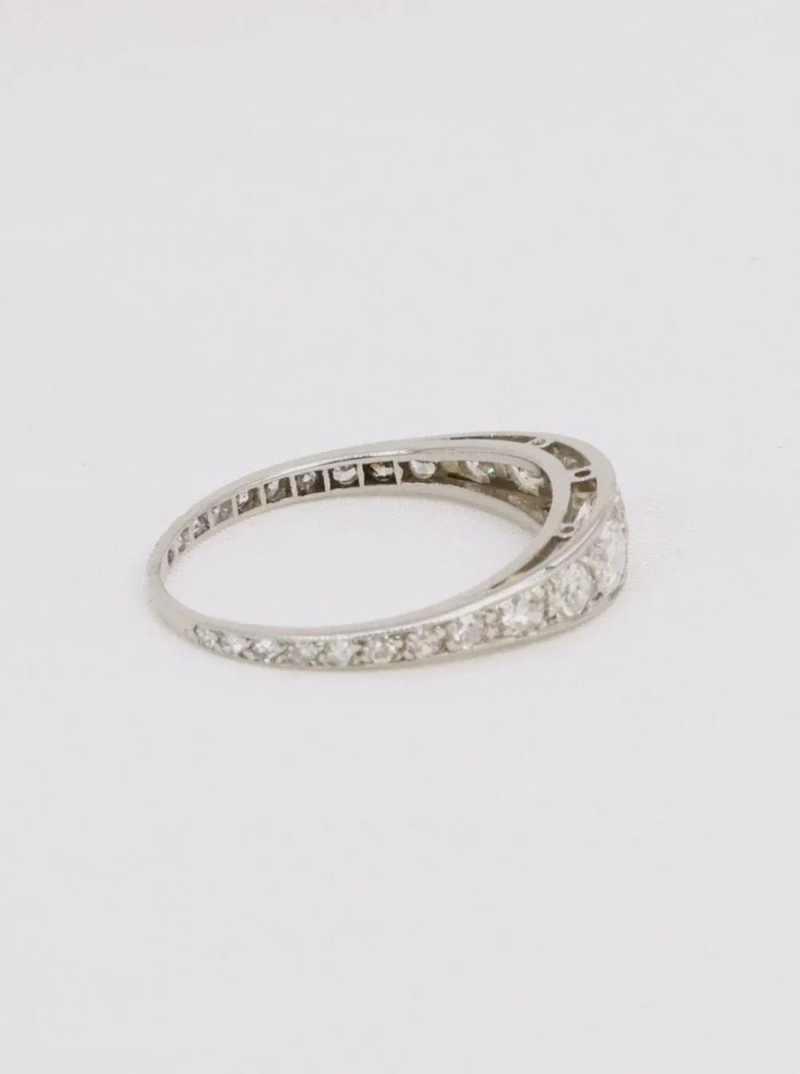 Bague jarretière ancienne platine diamants 1 ct - Castafiore