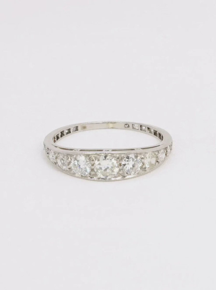 Bague jarretière ancienne platine diamants 1 ct - Castafiore