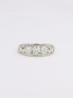 Bague jarretière Belle Epoque platine diamants taille ancienne - Castafiore