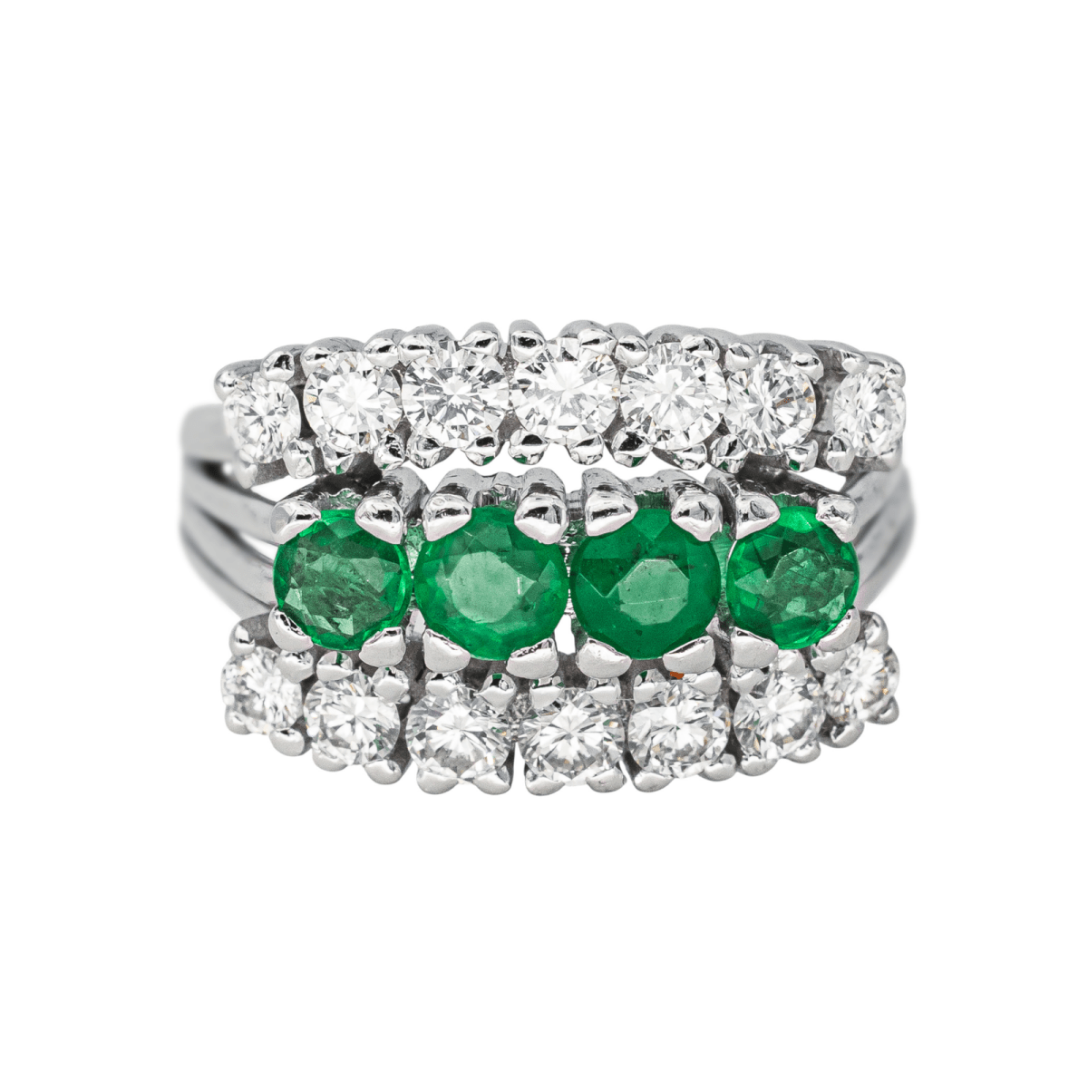 Bague Jarretière en or blanc, émeraudes et diamants - Castafiore