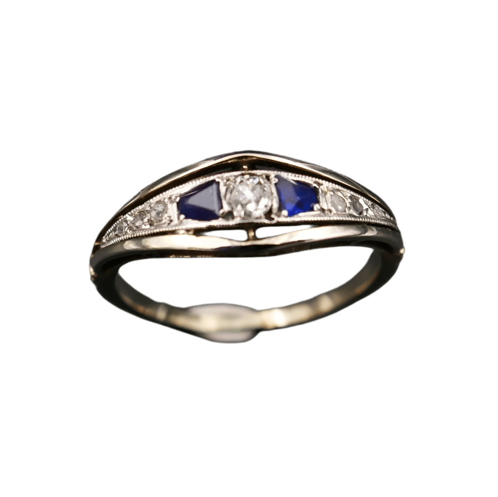 Bague Jarretière en or blanc, platine, saphirs et diamants - Castafiore